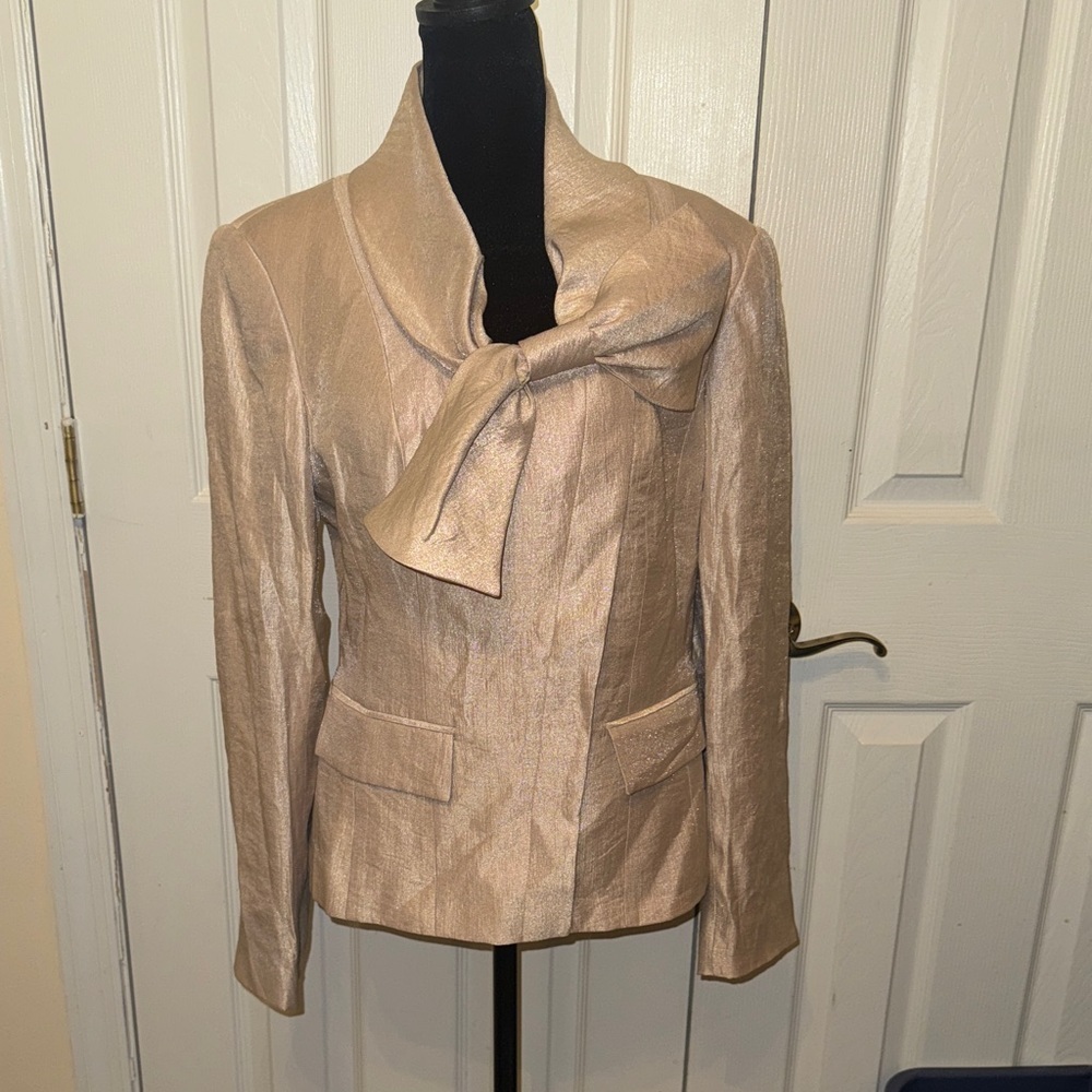 Adrianna Papell Shimmering Cream Blazer with Bow Accent